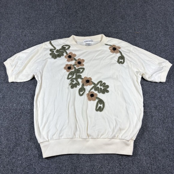 ALFRED DUNNER OFF WHITE FLOWER EMBROIDERED SWEATER SHORT SLEEVE WOMENS SZ S VTG - Picture 1 of 6